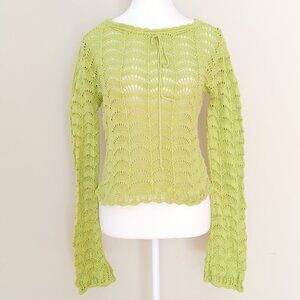 Tricot Campana Sheer Crochet Sweater Chartreuse Green Size Medium